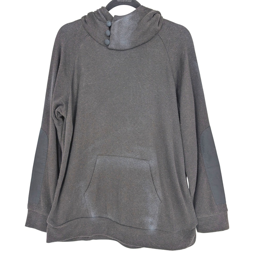 Man X One Teaspoon Premium Hemp Hoodie L Black Elbow Patch Button Funnel Neck